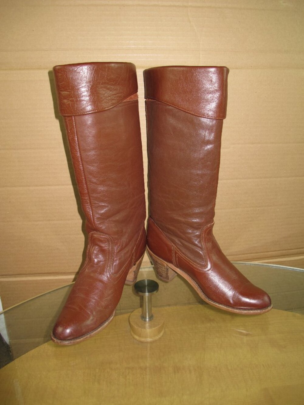 Dexter Vintage Western Knee High Boots Brown Leather Women's Size 8.5 M